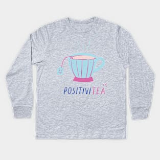 Cute 'Positivity' Teacup! Kids Long Sleeve T-Shirt